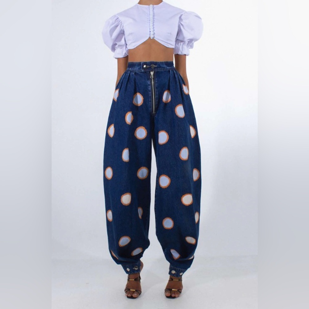 Denim High Waist Zipper Barrel Balloon Jeans